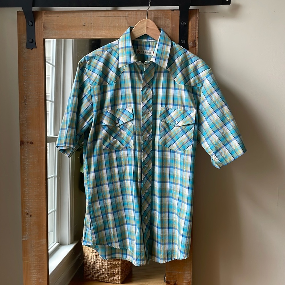 Roper Short Sleeve Western Snap Button Shirt Size M